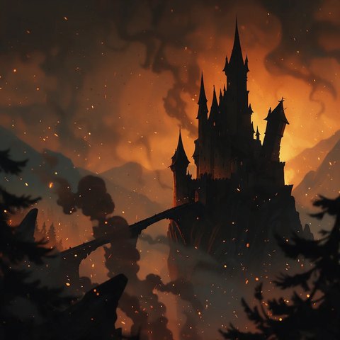 Castle in fire light