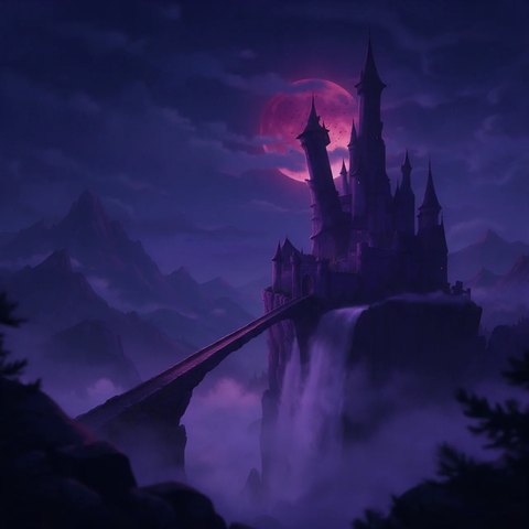 Castle under a red moon